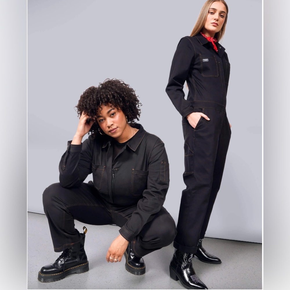 Wildfang Black Essential Long Sleeve Cotton Utility Coveralls Jumpsuit